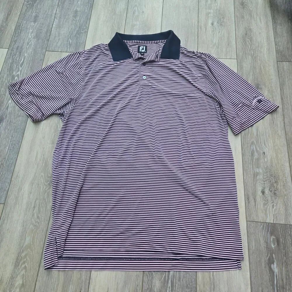 FJ FootJoy men's polo golf shirt striped black and pink xl Creighton farms VA